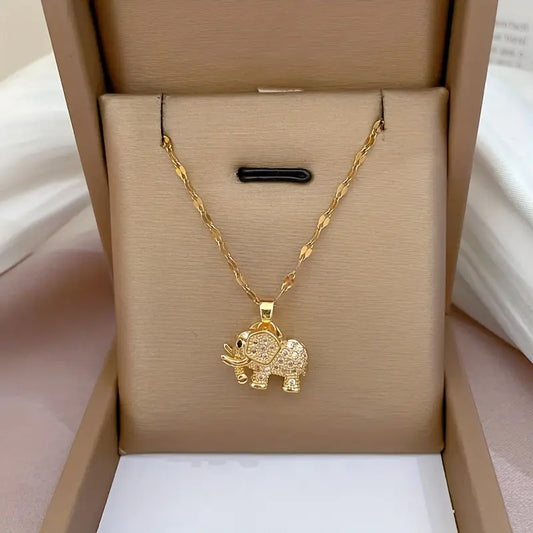 Eleganter Elefanten-Anhänger Kette – Vergoldet mit Zirkonia-Steinen